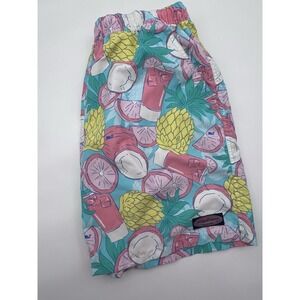 Vineyard Vines‎ Mens Medium Blue Pink Pineapples Lined Swim Trunks Drawstring